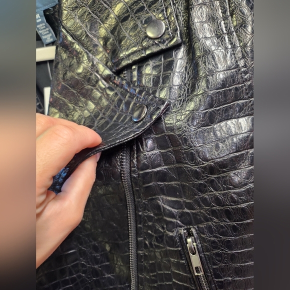 NWT $99 Modcloth Crocodile Rock Moto Faux Leather Jacket In Black Size M - Picture 2 of 11